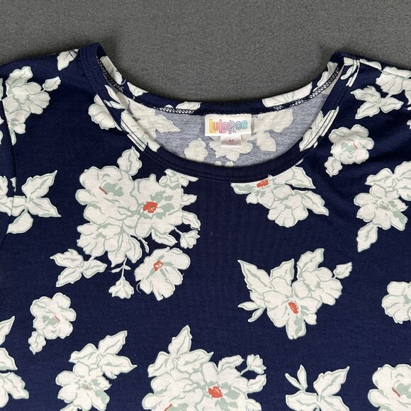 LuLaRoe Dress Womens Medium Navy Blue Floral A-Line Stretch Short Sleeve Pockets - Picture 5 of 9